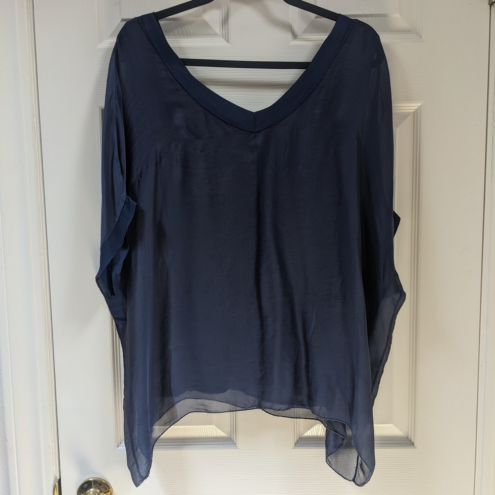 Asymmetrical Blue Dolman Sleeve Blouse